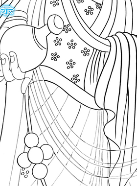 工笔画白描底稿直接上色持柳观音