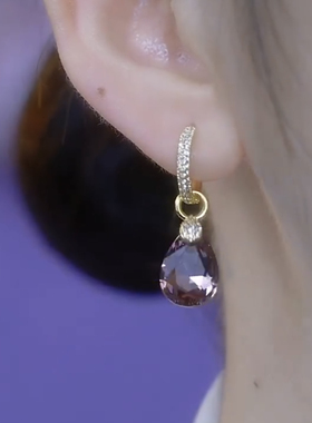 9999纯银紫色水晶水滴耳环