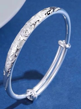 繁花福字银手镯女9999纯银送妈妈