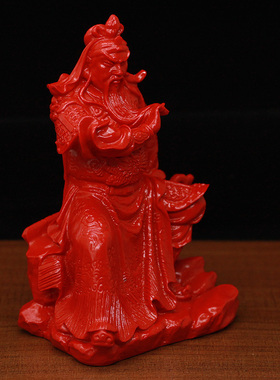 天然红朱砂关公武财神关帝圣君家居风水摆件关二爷客厅办公装饰品