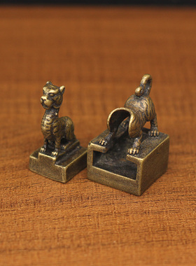 实心黄铜白虎玄武铜章子母铜印章方形迷你仿古小印章创意老虎摆件