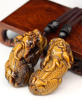 天然虎晶石招财貔貅吊坠一对情侣款兄弟项链黄虎睛木变石皮休挂件