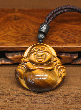 天然虎眼石虎晶石弥勒佛吊坠女款