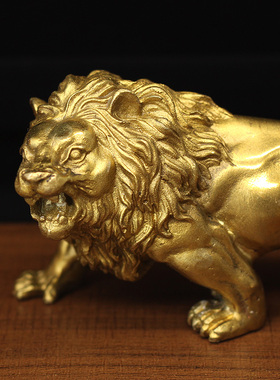 纯铜狮子摆件铜狮子雄狮狮子头家居客厅镇宅玄关办公室装饰工艺品