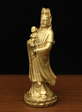 纯铜小号送子观音桌面摆件铜器风水用品佛像观世音菩萨卧室柜摆放