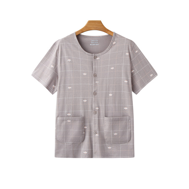 ເສື້ອຢືດແຂນສັ້ນກາງເກງ summer plaid cotton ແບບປົກກະຕິ