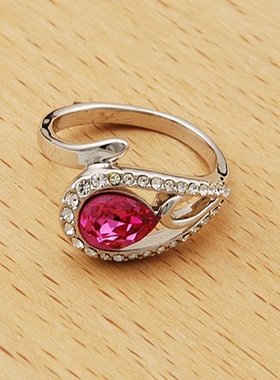 断码清仓仅剩2件卖完下架手工镶嵌简约奥地利水晶水滴小戒指