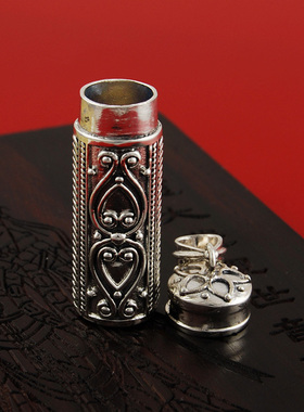 可打开吊坠六字真言雕花纯银项链