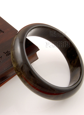 生日礼物天然黑金曜石宽面手镯手环饰品送证书包邮