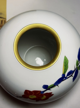 日本回流香兰社山茶花彩绘描金大肚花瓶