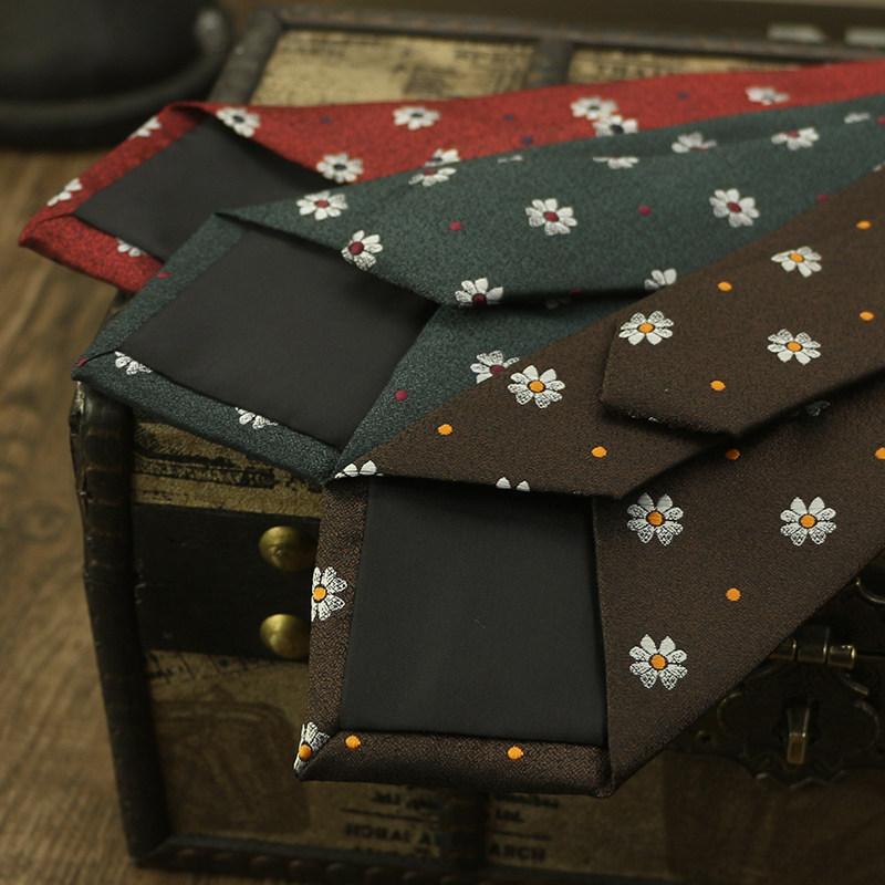 领带男复古花纹英伦7CM正装职业商务休闲手打咖色墨绿暗红小雏菊,淘宝优惠券,粉丝福利购,淘宝优惠卷