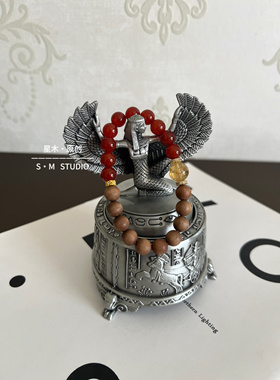 星木原创｜天然红玛瑙黄水晶手串老山檀佛珠手链新中式手串女礼物