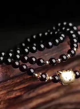 天然多层手串金黄色黑玛瑙