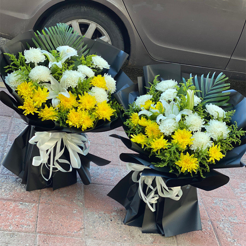 清明节祭祀鲜花扫墓花束祭拜上坟祭黄白菊花祭奠花篮同城速递配送