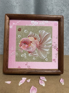 纯手绘国画金鱼装饰画客厅卧室挂画家居摆画尺寸15x15cm