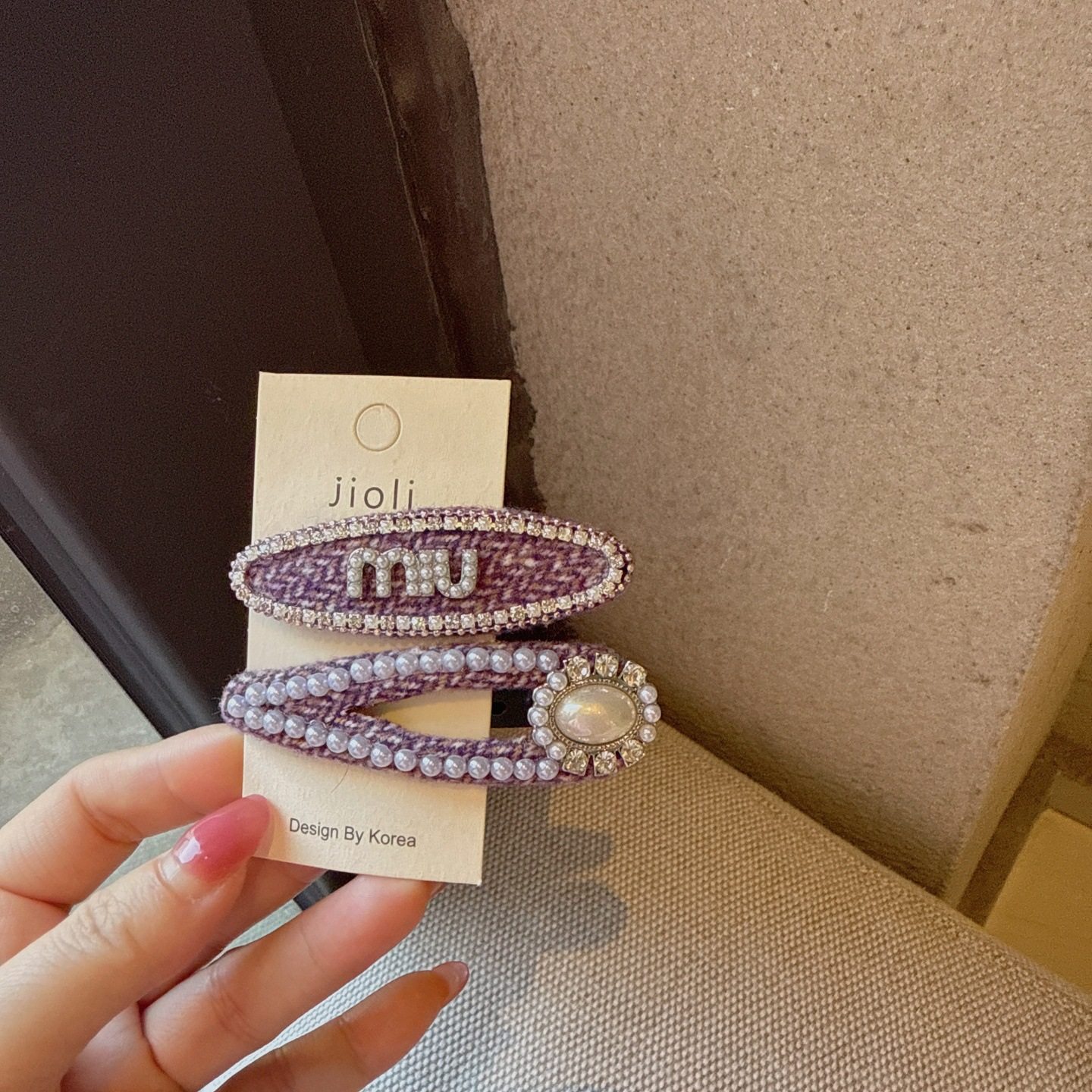 温柔风紫色椭圆水钻字母掰掰夹简约百搭碎发夹韩系新款侧边刘海夹,淘宝优惠券,粉丝福利购,淘宝优惠卷