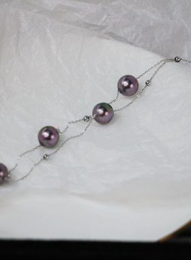 新款春夏时尚满天星妖娆紫色施家珍珠项链锁骨链气质高级感925纯