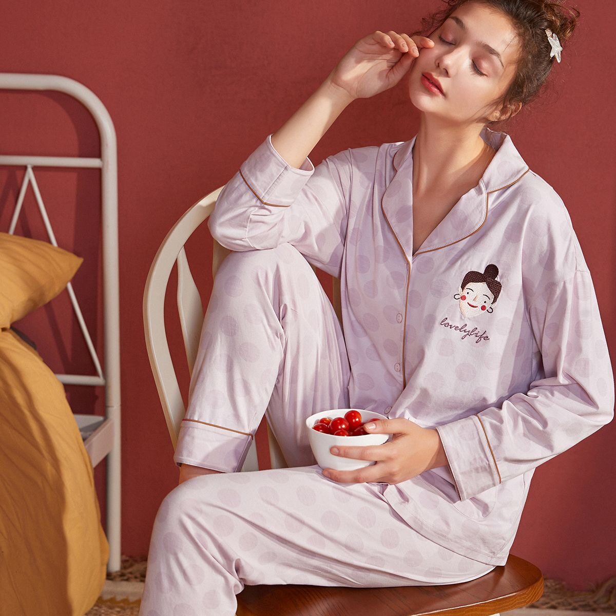 安之伴女士睡衣春秋款纯棉开衫休闲甜美可爱家居服长袖套装可外穿