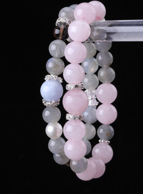 灰月光马达加斯粉晶手串手工编织