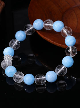 天然海蓝宝白水晶手串2025高级感