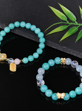 天然天河石海宝蓝水晶珍珠手串