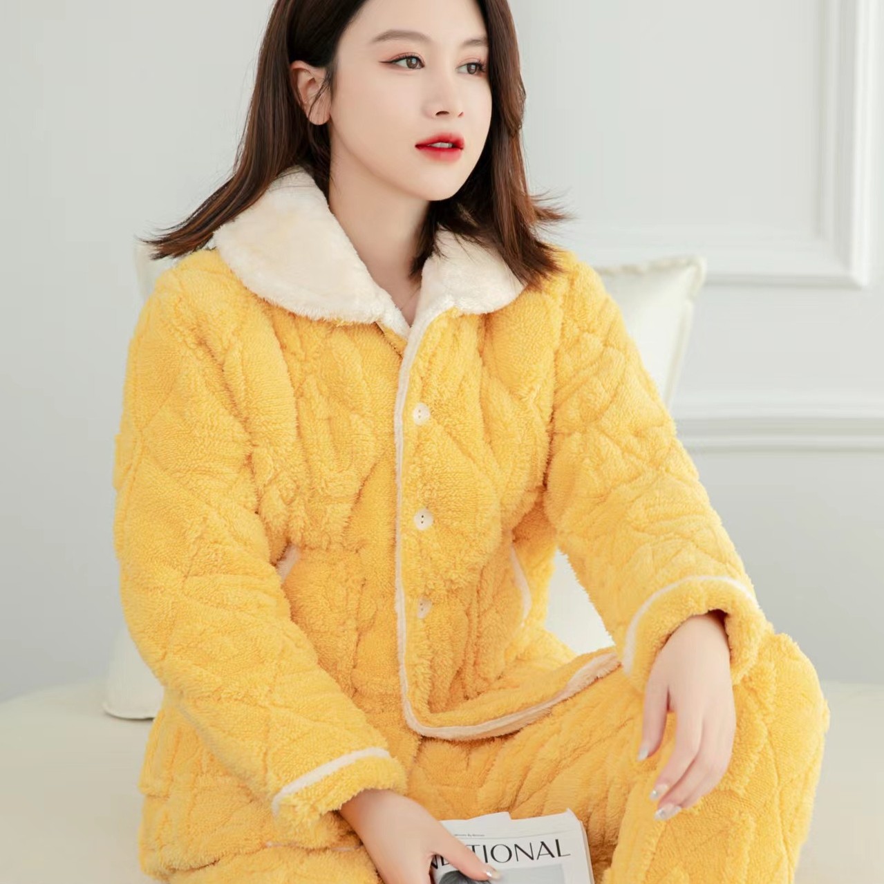 冬季棉衣珊瑚绒三层夹棉加厚睡衣女士款冬季加绒法兰绒家居服套装,淘宝优惠券,粉丝福利购,淘宝优惠卷