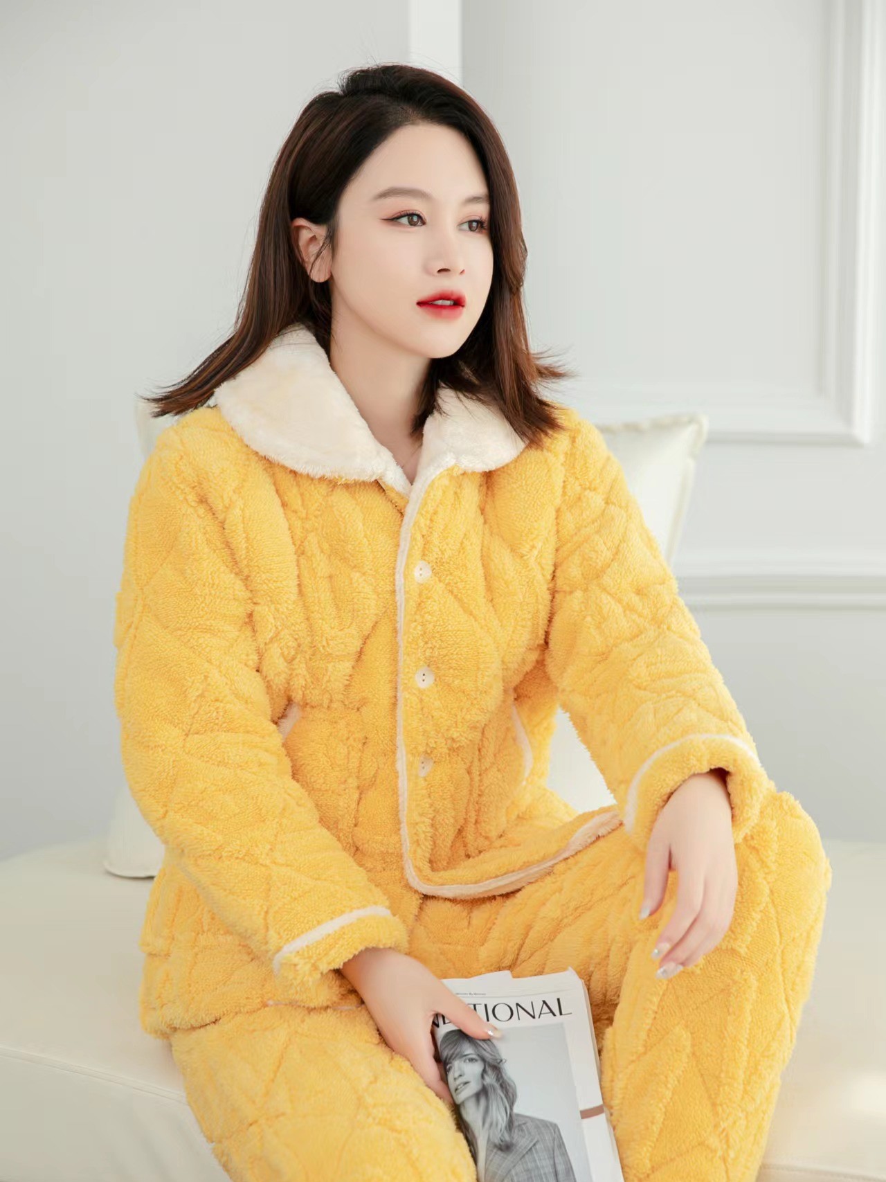 冬女士睡衣法兰绒甜美可外穿保暖家居服三层夹棉加厚加绒棉袄纯色,淘宝优惠券,粉丝福利购,淘宝优惠卷