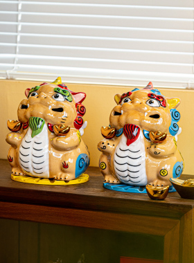 貔貅公母大摆件陶瓷香炉玄关装饰