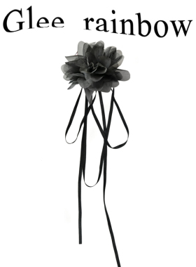 GLEERAINBOW黑色薄层叠立体颈花