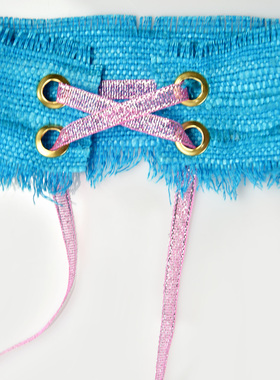 GLee rainbow时髦艳兰编织感真丝材质须边系绳choker