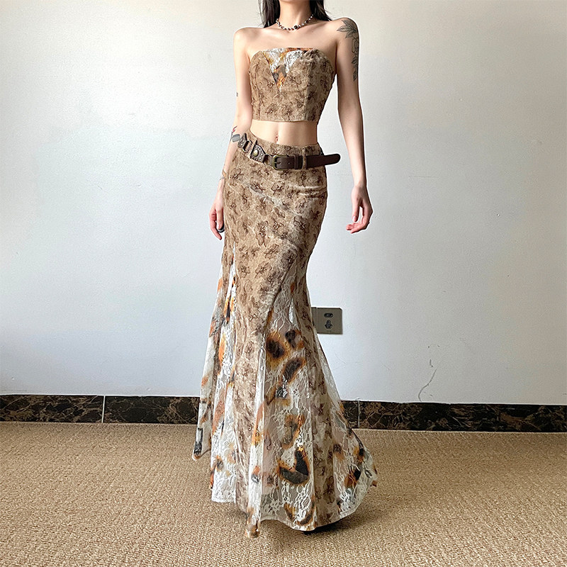 gagaopt废土风设计感小众鱼尾裙高腰女小个子长袖短外套无袖抹胸,淘宝优惠券,粉丝福利购,淘宝优惠卷