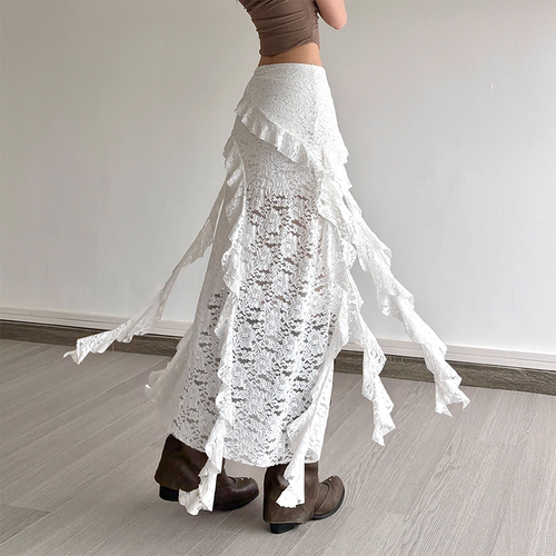 gagaopt法式优雅蕾丝飘带不规则半身裙女高腰显瘦包臀气质短裙夏 - 图3