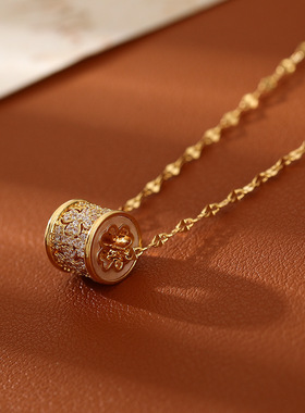 四叶草小蛮腰吊坠项链镀金镶钻圆筒轻奢简约高级感花丝锁骨链饰品
