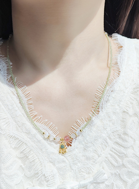 极细橄榄石月光石银女项链女手链