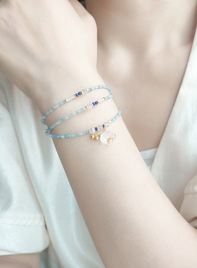 天然海蓝宝青金925银女手链项链