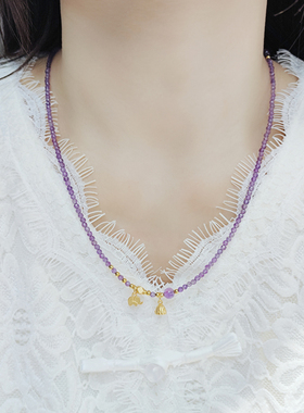 切面紫水晶三圈女手链银原创项链