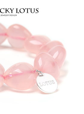 女款天然粉晶心形925银手链包邮