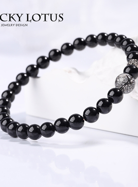 LUCKYLOTUS珠宝情侣守护黑武士黑碧玺手链天然黑发晶女手串饰品礼