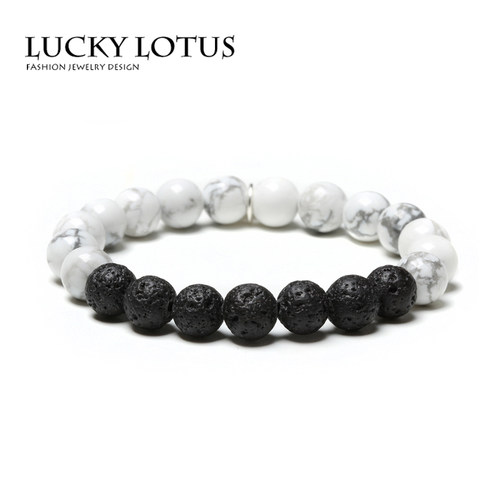 LUCKYLOTUS珠宝首饰 白松石 火山石 手链 男女简约百搭款包邮 - 图0