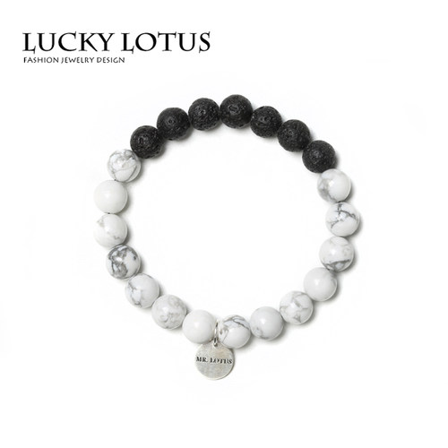 LUCKYLOTUS珠宝首饰 白松石 火山石 手链 男女简约百搭款包邮 - 图2