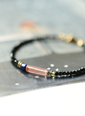 刻面闪耀黑曜石琉璃路路通细手链