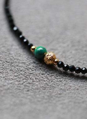 小隐丨刻面黑曜石9k低调细孔雀石