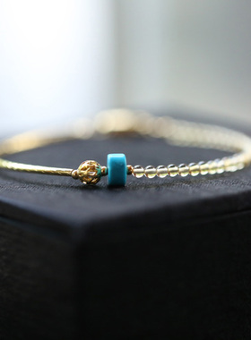 天然黄水晶k金管绿松石细手链