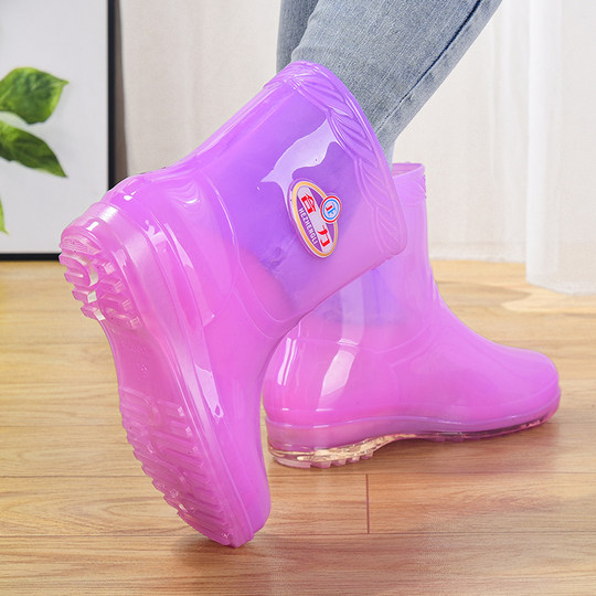 工作防水鞋短筒两穿雨鞋女夏季果冻套鞋百搭胶靴水靴中筒透明雨靴