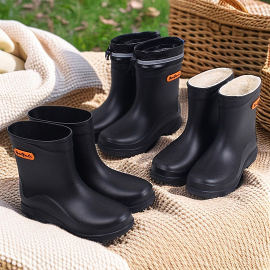 Men's summer rain boots waterproof shoes outer wear thickened rain boots car wash short overshoes water boots non-slip rubber boots rubber shoes spring and autumn