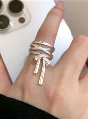 芭蕾风蝴蝶结丝带开口戒指女小众设计可调节食指戒独特网红指环潮