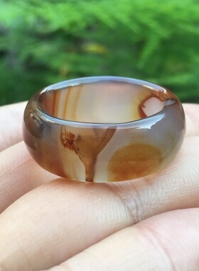 天然原色无烧俏色玛瑙食指环戒指