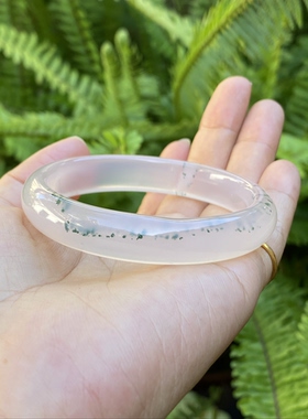 天然绿朱砂苔藓玛瑙手镯清新女