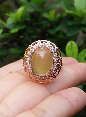 925银镶黄玉髓中式戒指女款复古