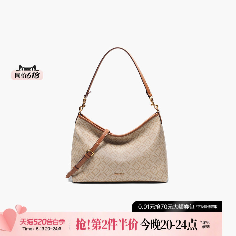 【520礼物】百丽女包包新款海鸥老花hobo包大容量真皮托特包7199